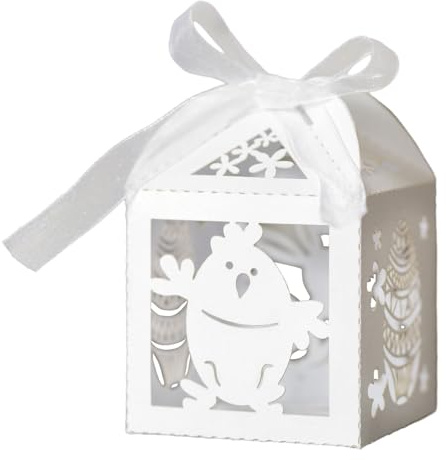 HICOHAND Hollow Chocolate Box, 50 PCS Easter Bunny Chick Candy Boxes Bulk Festive Candy Holder with Ribbon for Wedding Party Favours, Easter Egg Hunts Gift Baskets