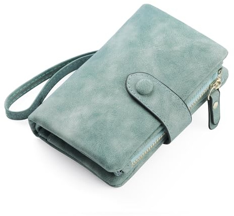 FALAN MULE Geldbeutel Damen mit RFID Schutz, Geldbörse Damen Kleine PU Leder, Münzfach Portemonnaie mit 16 Kartenfächer, Portmonee mit Reißverschluss Kette und Lanyard, Klein Brieftasche