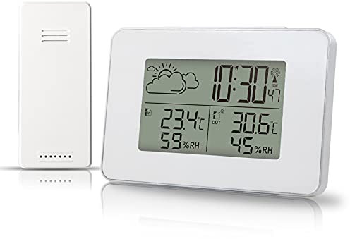 RUHEN Reloj Despertador Digital con higrómetro, estación meteorológica, Sensor inalámbrico, higrómetro, termómetro, Pantalla LCD, Relojes de Escritorio