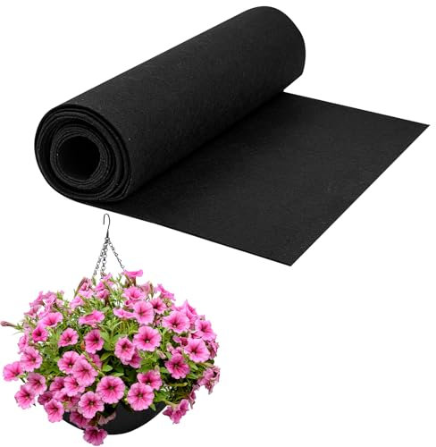 30x100cm/12x40Inch Felt Planter Liner Roll Non Woven Fabric Plant Liner Sheets Black Hanging Basket Liner Roll Coco Liners Roll Alternative Easy to Cut for Garden Flower Pot Window Box Animal Pet Mat