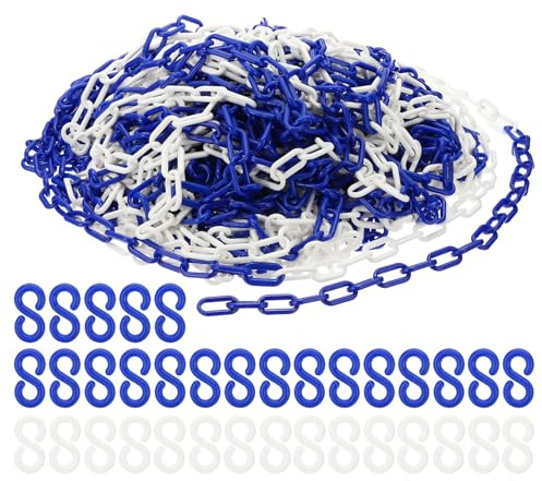 PATIKIL Kunststoff-Kettenglieder, 200 Fuß Sicherheitsketten, blaue/weiße Kunststoffketten Große Kunststoffkette lang für, Crowd Control, Warteschlangen, Parkplätze, Zäune
