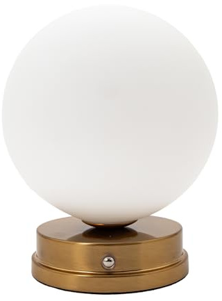 Happy Homewares Modern Gold Rechargeable Touch Table Lamp with Globe Glass Shade - USB-C Cable Included | 3-Step Touch Dimmer | 3600mAh Power | 3w 3000k LED