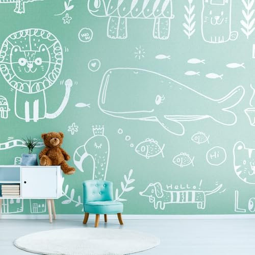 Profhome Kindertapete 383041-GU Vliestapete grün weiß Fototapete 0,53 m x 20,10 m / 10,39 m2