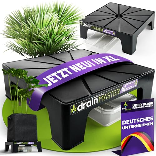 DrainMaster® Blumentopf Untersetzer 38x38cm - Einzelset XL inkl. Ablaufwanne - Pflanzuntersetzer eckig Blumen Pflanzen Drainage Indoor/Outdoor - Ideales Zubehör für Growzelt - Made in Germany
