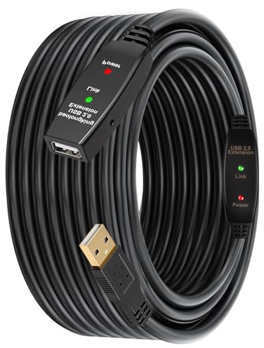 Câble d'extension répéteur actif USB 2.0 haute vitesse - Type A mâle vers femelle, amplificateur de signal extra long pour clavier, souris et clé USB avec transfert de données rapide (15m)