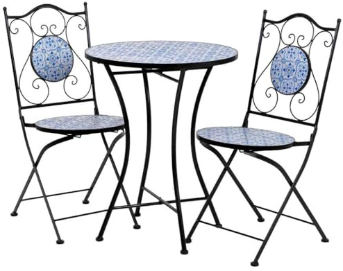 Mesa +2 sillas de forja mesa:D60x75h-silla(2):D38x46-90h Negro
