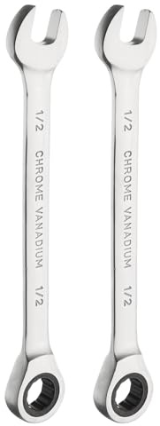 sourcing map 2pcs Ratcheting Wrench 1/2 Inch Box and Open End 45# Carbon Steel Nickel Plated 12-Point 72-Teeth Combination Wrench for Home Auto Repair Machine Maintenance