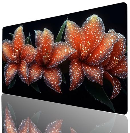 Tapis de Souris xxl 90x40x0.3cm, Grand Tapis Bureau Noir, Bords Cousus Antidérapant et Imperméable, Fleur Mouse Pad Compatible Clavier Sans fil et Souris Sans Fil pour Bureau Gaming Accessoire 2328GYL