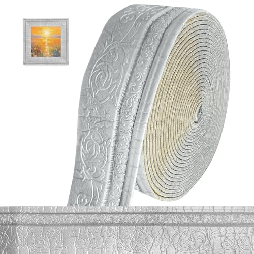 Bordüre Selbstklebend 3D Stuckleisten Wand - 10m x 10cm x 5mm - Zierleisten Selbstklebend, Wasserdicht Wandbordüre, Leisten Selbstklebende, Roll Border Trims für Ecken Linien Decken, Silbergrau
