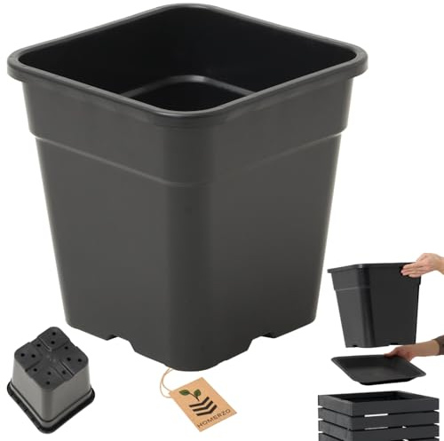 HOMERZO Lot de 6 pots de fleurs carrés de 18 l - Noir - Pot de culture professionnel avec trous de fond - Conteneur à plantes en plastique - 30 x 30 cm - Système de drainage contre l'eau stagnante
