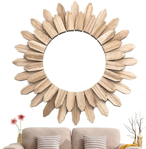 Ahuuen Espejo de Pared de Madera | Decoración Rústica para Pared - Espejo Colgante Estético De Estilo Rústico para Pasillo, Recibidor Y Sala De Estar