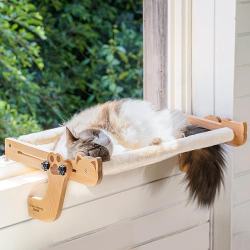 Cheerpals Heizungsliege Katze & Fensterliege aus Buchenholz, 56x38cm | 2-in-1 Stabil Katzenhängematte für Heizkörper & Fensterbank, Katzenbett Hängend ohne Bohren, Geeignet für Winter & Sommer