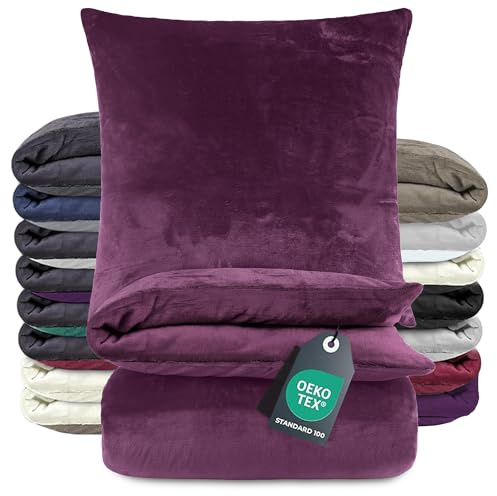 BaSaTex Winter Plüsch Bettwäsche Set, 135x200 cm, Lila | Warm und Kuschelig, Öko_Tex Zertifiziert, Reißverschluss, Flauschig Anschmiegsam, Feuchtigkeitsregulierend