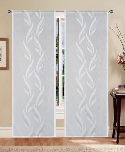 Home Tresor - Coppia Tende a Vetro Tendine per Interni Finestre, Portefinestre, Cucina, Cameretta, Soggiorno Mod. MADRID Jacquard Semitrasparente - 45x240 cm, Grigio