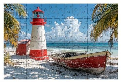 Puzzle 1000 Teile Strand, Leuchtturm Puzzle 1000 Teile Erwachsene, Puzzel für Die Ganze Familie, Klassische Puzzles Geschicklichkeitsspiel, Holzpuzzle Geschenke für Frauen Geschenke für Männer -1975