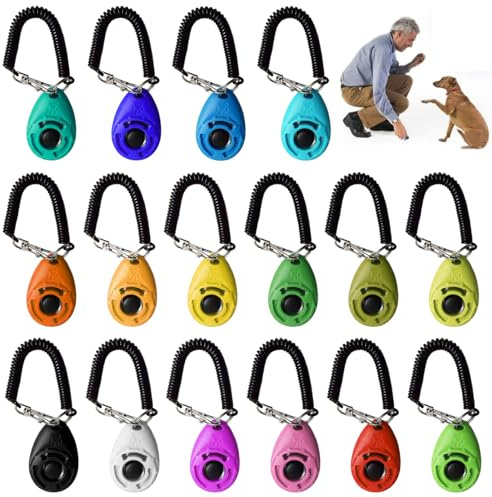 GBKDQQ 16 Stück Hunde Clicker,Training Profi Clicker mit Handschlaufe, Klicker mit Großem Knopf für Hund, Katze, Pferd, Hundeerziehung und Hundetraining