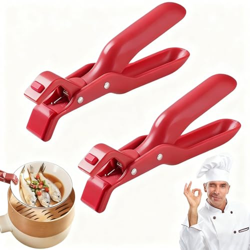 Multi-Purpose Anti-Scald Bowl Holder Clip, Silicone Non-Slip Heat Insulation Anti-Scald Clip, Multi-Function Anti-Scald Bowl Clip, Ergonomic Kitchen Tool for Microwave, Oven & Air Fryer (Red-2pcs)