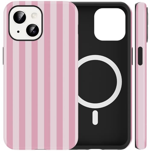 Coiwxmoi Cover Magnetica per iPhone 14/iPhone 13, Estivi Custodia Righe Striped Motivo Aesthetic Disegno Ragazza Case Compatibile con MagSafe, Sottile Silicone TPU Antiurto Cover per iPhone 14, Rosa