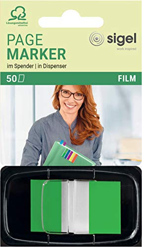 SIGEL HN493 Haftmarker im Spender, grün 50 Streifen im Format 25 x 43 mm