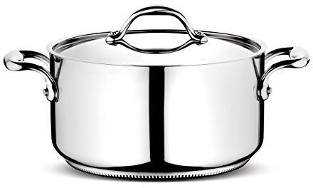 Lagostina Accademia Lagofusion Casseruola Fonda con 2 Maniglie e Coperchio, Acciaio Inossidabile, Argento, 22 cm