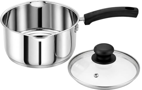 Penguin Home Kochtopf 18 Cm, 2 Liter Edelstahl-Kochtopf Mit Glasdeckel Und Phenolgriff Induktionsfestes Topfset Mit Doppelten Ausgießlippen Auflauf-Kochgeschirr-Set Kochtöpfe & Pfannen