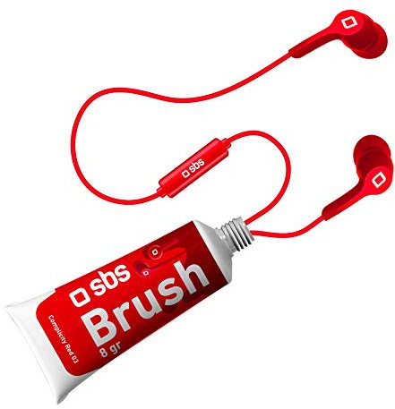 SBS Écouteur Brush stéréo en Tube de Peinture, câble Jack de 3,5 mm, Microphone intégré, Bouton à réponse, Couleur Rouge