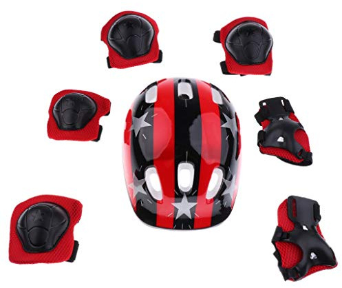 Tenlacum Casque de sport antichoc pour enfant (7 pièces) M Motif étoiles - Rouge