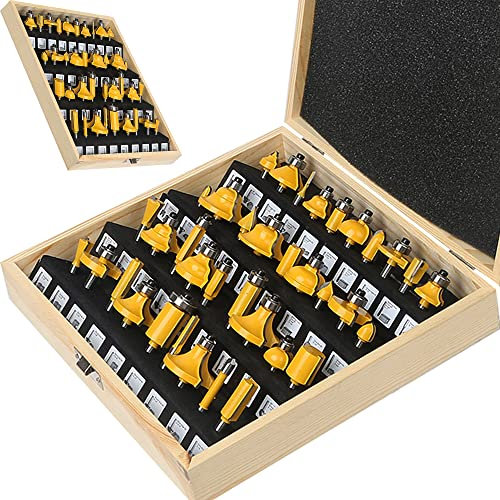 LEATBUY Router Bit Set 41PCS 1/4 Inch Shank Round Rail Stile Edge Wood Cutting Router Bits Sets Woodwork Door Cabinet Drawer Woodworking Tongue Groove Milling Cutter CNC Tool(Steel)