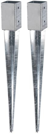 Alberts 208059 Einschlag-Bodenhülse | für Vierkantholzpfosten | feuerverzinkt | 61 x 61 mm | Gesamtlänge 750 mm | 2er Set