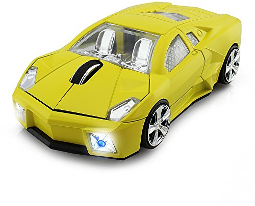 Aikchi Souris Optique 3D sans Fil en Forme de Voiture de Sport, Souris Ergonomique pour Ordinateur Portable LBJN (Jaune)