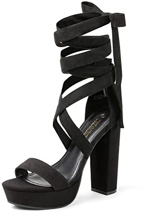DREAM PAIRS High Chunky Block Platform Heels for Womens Strappy Gladiator Sexy Open Toe Dressy Sandal SDHS2205W Black 8