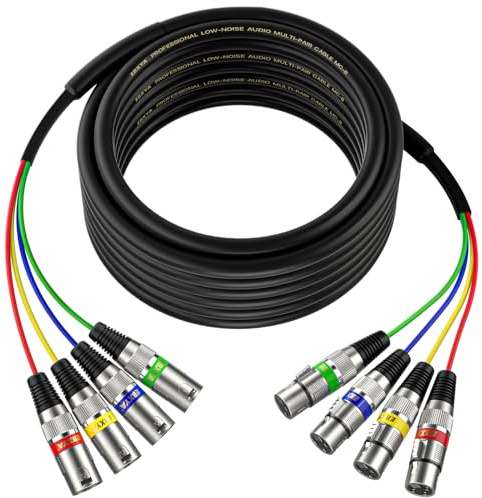 EBXYA 25 Ft XLR Snake Cables 4 Colored, 4-Channel Microphone Patch Cable XLR Male to Female, Recording Snake for Live, Recording, Studios 1 Pack