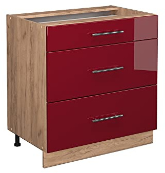 Vicco Küchenunterschrank Fame-Line, Bordeaux Hochglanz, 80 cm | MDF-Front · Ohne Arbeitsplatte · Höhenverstellbare Füße · Metallgriffe · Metall-Vollauszüge