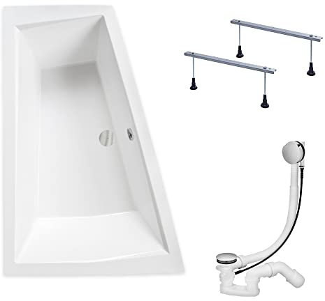 KOLMAN Badewanne INTIMA SLIM Eckbadewanne 170x125 Links ohne Verkleidung, Ablaufgarnitur und Füßen Komplettset 3in1 Premium Original Acryl Wanne Siphon