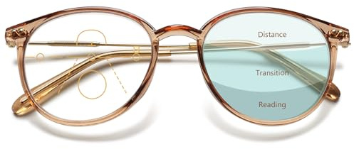 Lanomi Gleitsichtbrille Damen Herren Rund Progressive Multifokale Lesebrille Blaulichtfilter Lesehilfe UV400 Schutz Gleitsicht Brille Braun Gleitsichtbrille 1.5