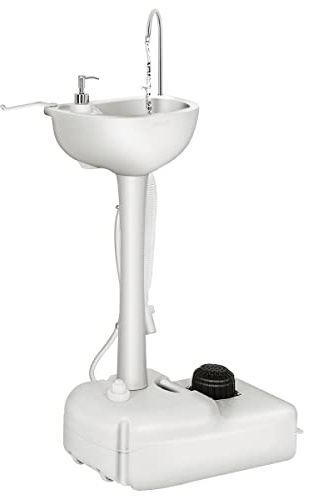 COSTWAY Fregadero Portátil de Camping con Bomba de Pie, Soporte de Lavabo con Tanque de Agua de 17L y Dispensador de Jabón, Estación de Lavado de Manos con Ruedas y Porta Toallas para Jardín, Fiestas