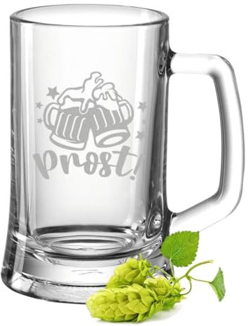 GRAVURZEILE Bierkrug mit Gravur - Prost Bier - Bierseidel als Geschenk für Bierkenner - Geschenke für Männer zum Vatertag Geburtstag oder Weihnachten - Größe 0,5 L