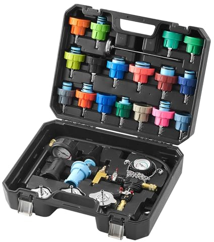 VEVOR 28 pcs Universal Radiator Pressure Tester Kit, Coolant Pressure Tester Kit with Manual Pump and Color-Coded Test Caps, Coolant Vacuum Refill kit for Cars Motorcycles Trucks Cooling System
