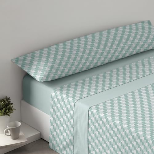 HOME MERCURY- Juego de Sábanas Térmicas para Invierno, Extra Suave y Ajustables, Juego Polar Pirineo de 3 Piezas Incluye Bajera Ajustable, Encimera y Funda Almohada. (Cama 150, Circulos Verde)