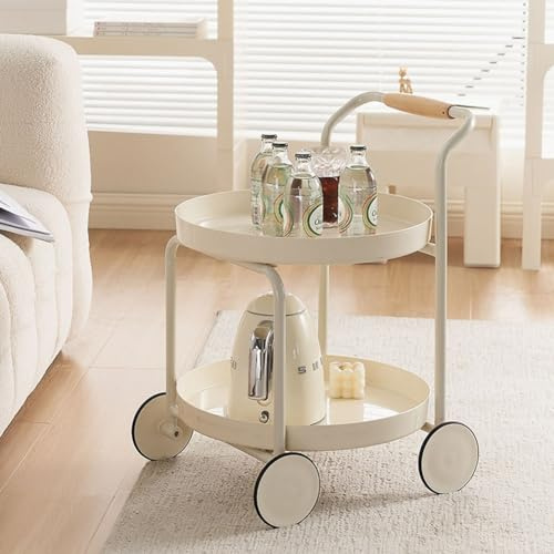 Barwagen für zu Hause, Servierwagen mit Rädern, doppelschichtiges Design, rollender Küchenwagen, offenes Barwagenregal, für Esszimmer, Party,Weiß