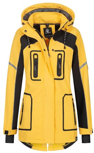 Rock Creek Damen Softshell Jacke Mantel Regenjacke Übergangsjacke Softshelljacke Damenjacke Regenmantel Outdoorjacke Kapuze D-497 Gelb XL