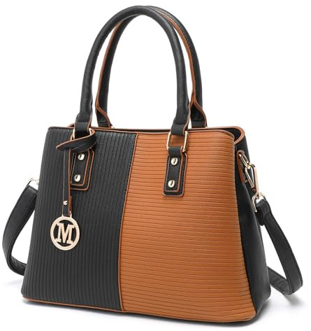 Miss Lulu Handtasche Damen Mehrfarbige Henkeltasche Mittelgroß PU Leder mit Goldenen Beschlägen Hochwertigem Strick Prozess Handtasche in Schöner Farbkombination