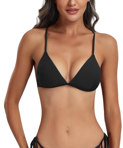 FITTOO Classics Haut de Maillot de Bain Femme Triangle Bikini Sexy Maillots de Bain Noir M
