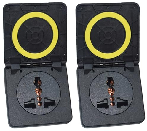 Wall Electrical Outlets, Waterproof Dustproof AC250V 10A Socket with Cover | Black Electrical Socket for Indoor Outdoor Caravan Camper Van RV Kitchen (2 Pcs)
