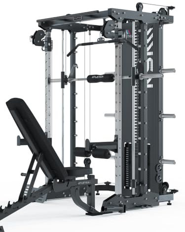 ATLETICA KSK Multipresse Set | Reloaded Set aus KSK Multipresse mit Weight Stack & B2 Hantelbank mit Optionen für Arm- und Beintraining | Home Gym Basic Set