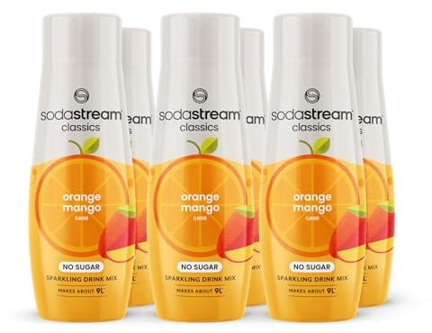 SodaStream Zeros Drink Mix, Classic Fruits Range, Sugar Free Soda Syrup for Sparkling Flavoured Water, Multipack of 6 x 440ml Bottles creates 54L of Drink, Orange and Mango Flavour