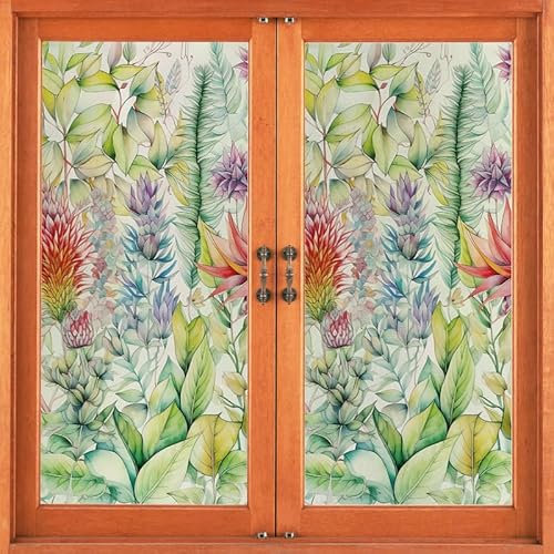 Milchglasfolie Lila Blätter Grün Fensterfolie Blickdicht Fenster Sichtschutzfolie Milchglasfolie Selbstklebend Fenster Milchglasfolie Fenster Sichtschutzfolie Fenster Folie für Fenster 60x116cm/4 Pcs