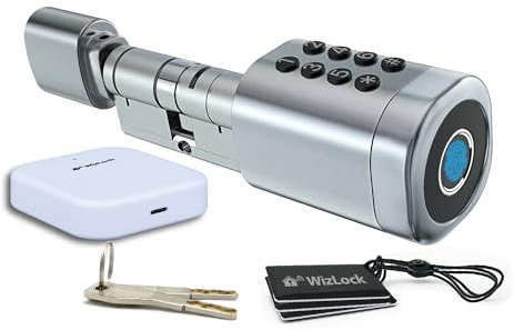 Tuya Bluetooth Smart Cylinder, Aluminium Alloy Internet Access via Bluetooth/Wi-Fi Gateway Included - Code, RFID (4), Fingerprint, App, Emergency Key (2) (Tuya Bluetooth Smart Cylinder)