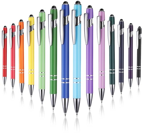 JIANTA 14 stycken infällbara kulspetspennor med stylus spets, 2-i-1 kulspetspenna, 1,0 mm svart bläck metallpenna stylus penna för pekskärmar, kreativ skrivmaterial penna present till vänner, kollegor