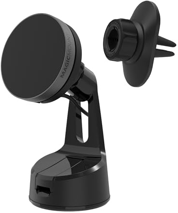 Scosche Qi2 Wireless MagSafe Car Mount Charger, 15W Magnetic Suction Cup Windshield/Dashboard Cell Phone Holder with Vent Clip & Fast USB-C Car Charger Compatible with Apple iPhone 16/15/14/13/12, S25